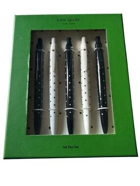 kate spade Black & White Polka Dot Retractable Black Ink Pen Set Of 5